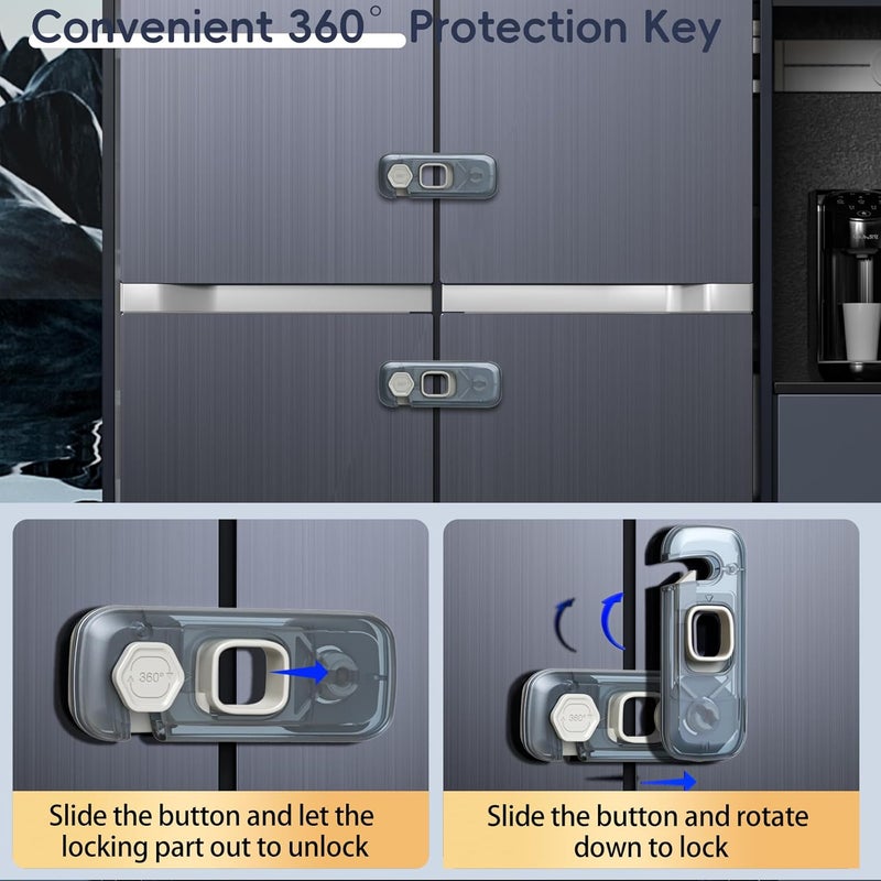Blissleaf 5-Pack Fridge Locks, Child Proof Refrigerator/Freezer Door Lock, Child Safety Cabinet Lock with Adhesive Pads -Freezer Latch to Keep Door Closed for Latches,Drawer,Closets,Oven (Clear-Blue) - Image 5